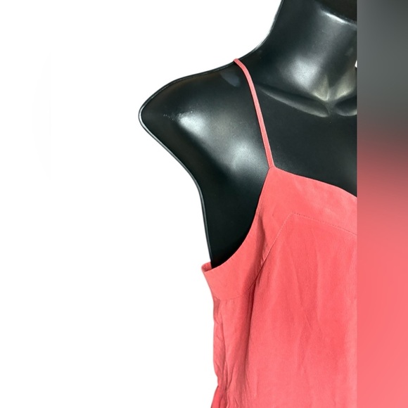 Madewell 100% Silk Sunlight mini Dress Coral red pockets Adjustable straps sz 10 - Picture 3 of 10